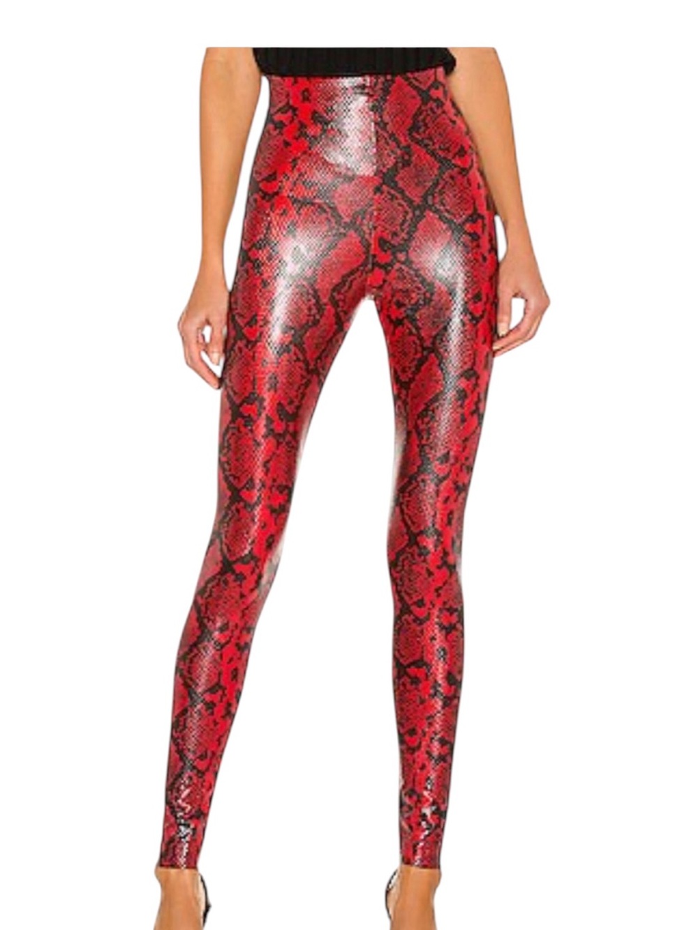 Commando Faux Leather Snake Print Leggings Red/Black Size S Animal Print Python